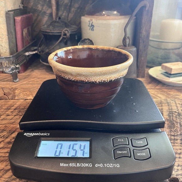 Vintage Western Stoneware Ribbed Brown Bowl Maple Leaf Stamp Drip Glaze Monmouth - Picture 8 of 8